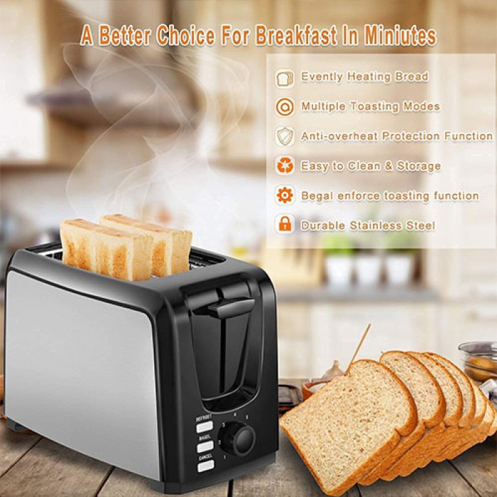 Hommater Toaster 2 Slice - Black Toaster Best Rated Prime Wide Slot 2 Slice Toaster Bagel Function, 7 Bread Shade Settings, Removable Crumb Tray