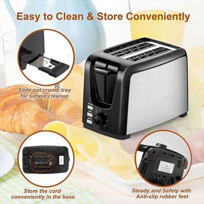 2 Slice Toaster, Long Slot & Removable Crumb Tray, 7 Shading Options with  Auto S